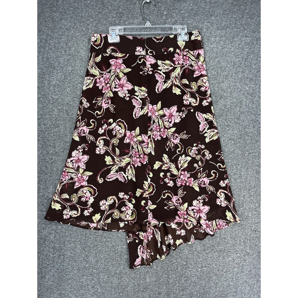 Y2K Emma James Petite Brown Floral Midi Skirt Womens 12 Chiffon Asymmetrical Hem - Picture 11 of 13